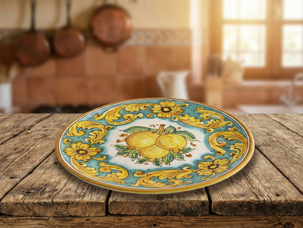 Piatto medio in ceramica decorata a mano da ceramisti siciliani limoni art 13
