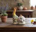 Gatto in ceramica di Caltagione realizzato a mano, animali portafortuna art. verde