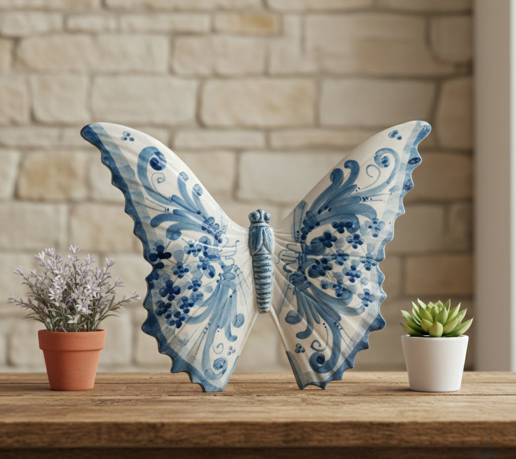 Farfalla in ceramica siciliana di caltagirone realizzata e decorata a mano art. 07