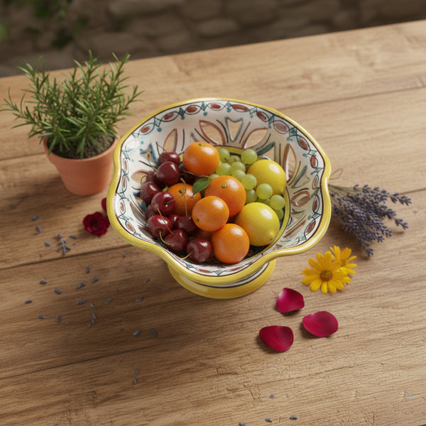 Centrotavola alzata in ceramica decorata a mano da ceramisti siciliani gomes art 5