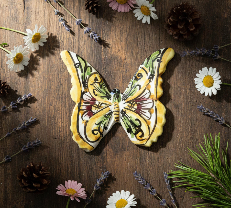 Farfalla in ceramica siciliana di caltagirone realizzata e decorata a mano art. 04