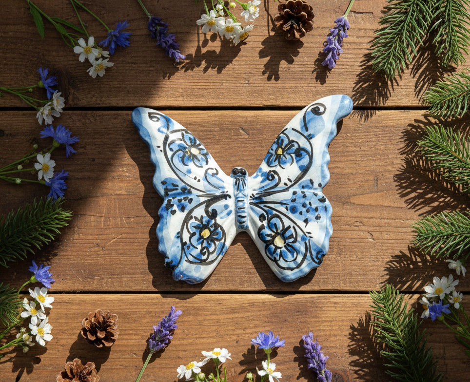 Sicilian ceramic butterfly from Caltagirone, hand-made and decorated, art. 05 