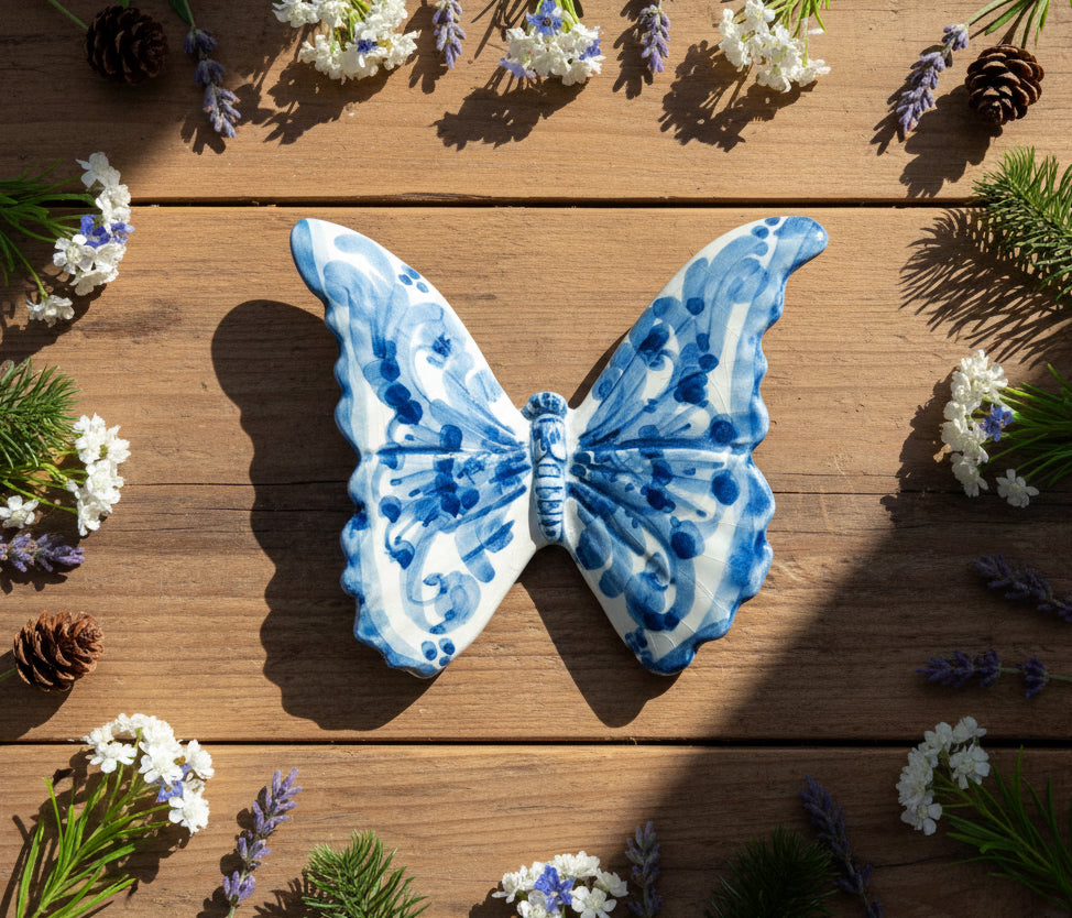 Farfalla in ceramica siciliana di caltagirone realizzata e decorata a mano art. 07