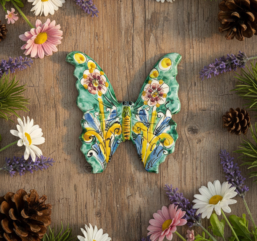 Sicilian ceramic butterfly from Caltagirone, hand-made and decorated, art. 08 