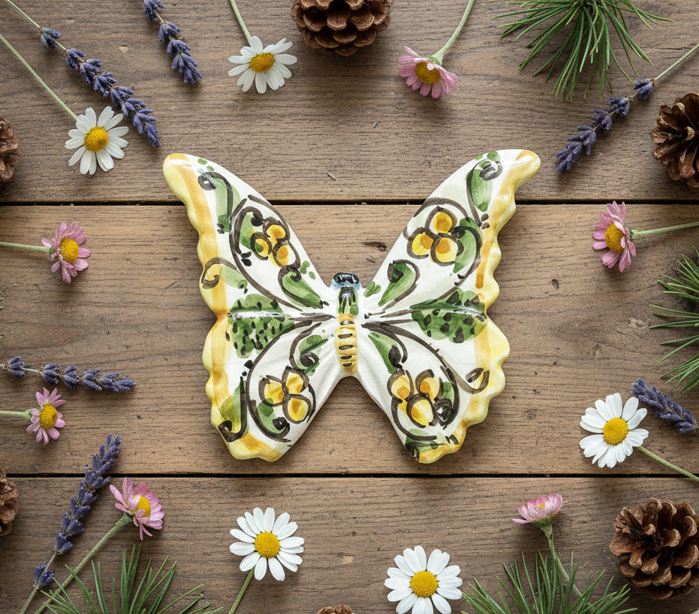 Sicilian ceramic butterfly from Caltagirone, hand-made and decorated, art. 02 