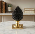 Pigna siciliana nera base oro realizzata e decorata a mano resina h19cm VL