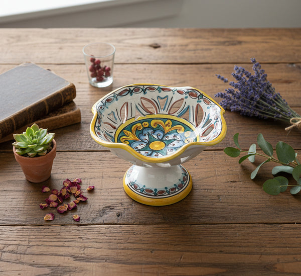 Centrotavola alzata in ceramica decorata a mano da ceramisti siciliani gomes art 5