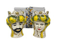 Coppia teste di moro regina e re in ceramica decorata stile siciliano vasi moderni gic limoni