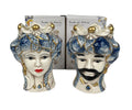 Coppia teste di moro regina e re in ceramica decorata stile siciliano vasi moderni gic foglie