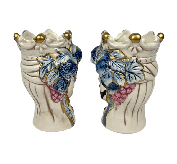 Coppia teste di moro regina e re in ceramica decorata stile siciliano vasi moderni gic foglie