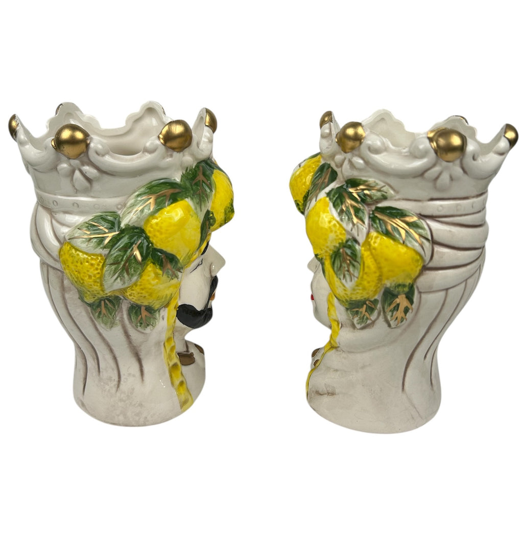 Coppia teste di moro regina e re in ceramica decorata stile siciliano vasi moderni gic limoni