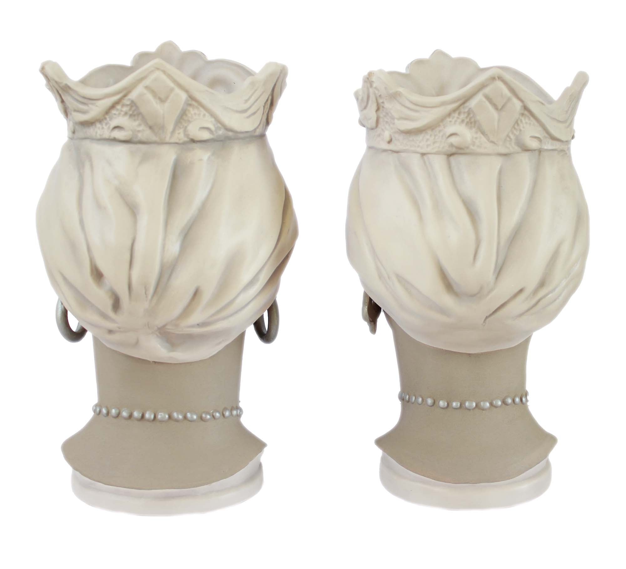 ILAB Pair of Moorish Heads Queen and King in Sicilian Ceramic Hand Decorated Blue and Gold Modern gic h25cm 