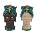 ILAB Pair of Moorish Heads Queen and King in Sicilian Ceramic Hand Decorated Blue and Gold Modern gic h25cm 