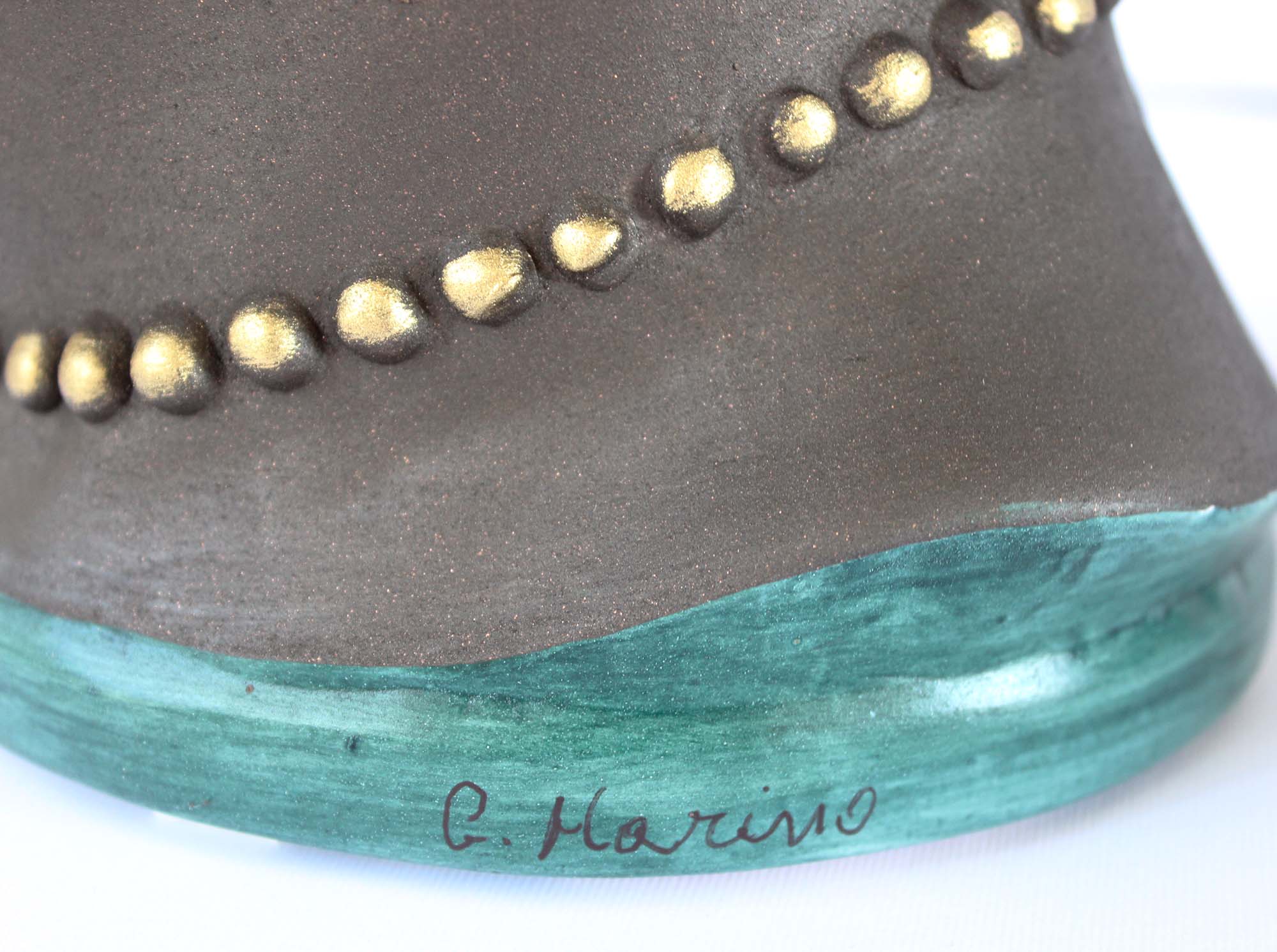 ILAB Pair of Moorish Heads Queen and King in Sicilian Ceramic Hand Decorated Blue and Gold Modern gic h25cm 