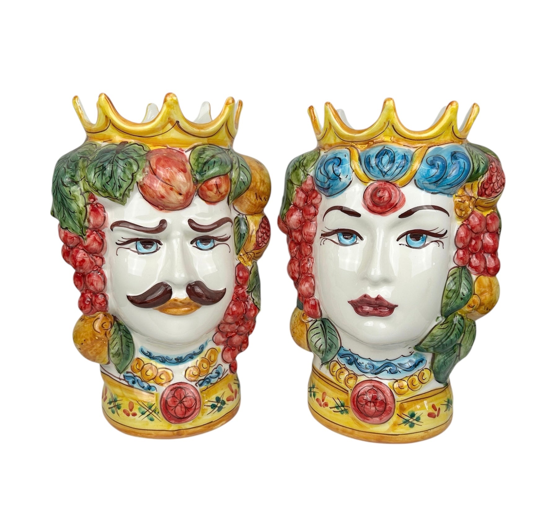 Pair of Sicilian ceramic Moor's heads from Caltagirone h 20 cm art. red tulips 
