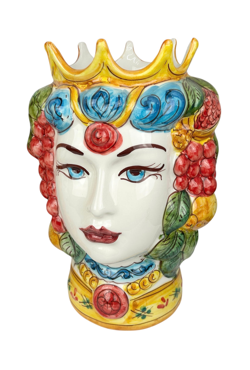 Coppia teste di moro in ceramica siciliana di Caltagirone H 34 cm art. giallo