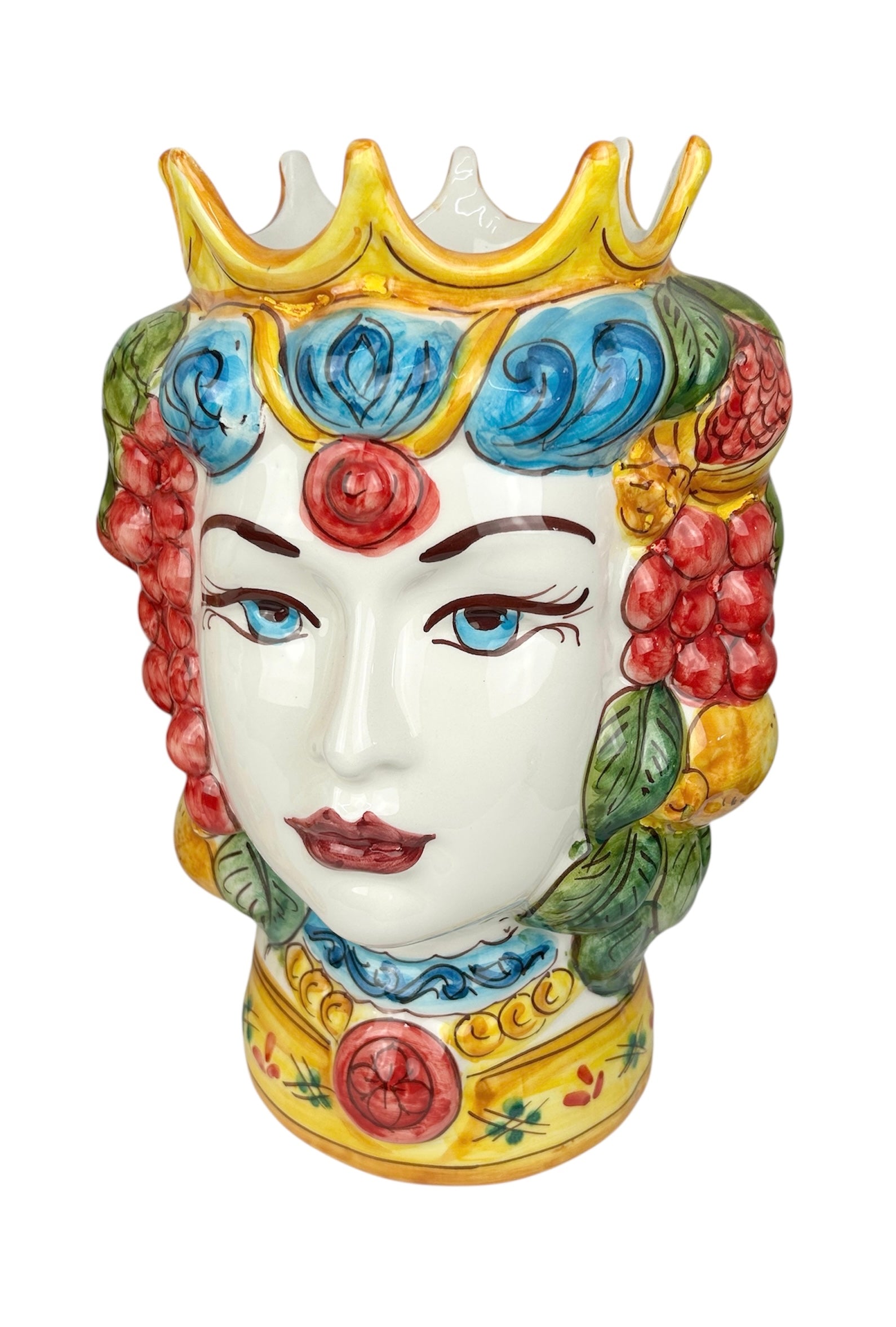 Pair of Sicilian ceramic Moor's heads from Caltagirone h 20 cm art. red tulips 