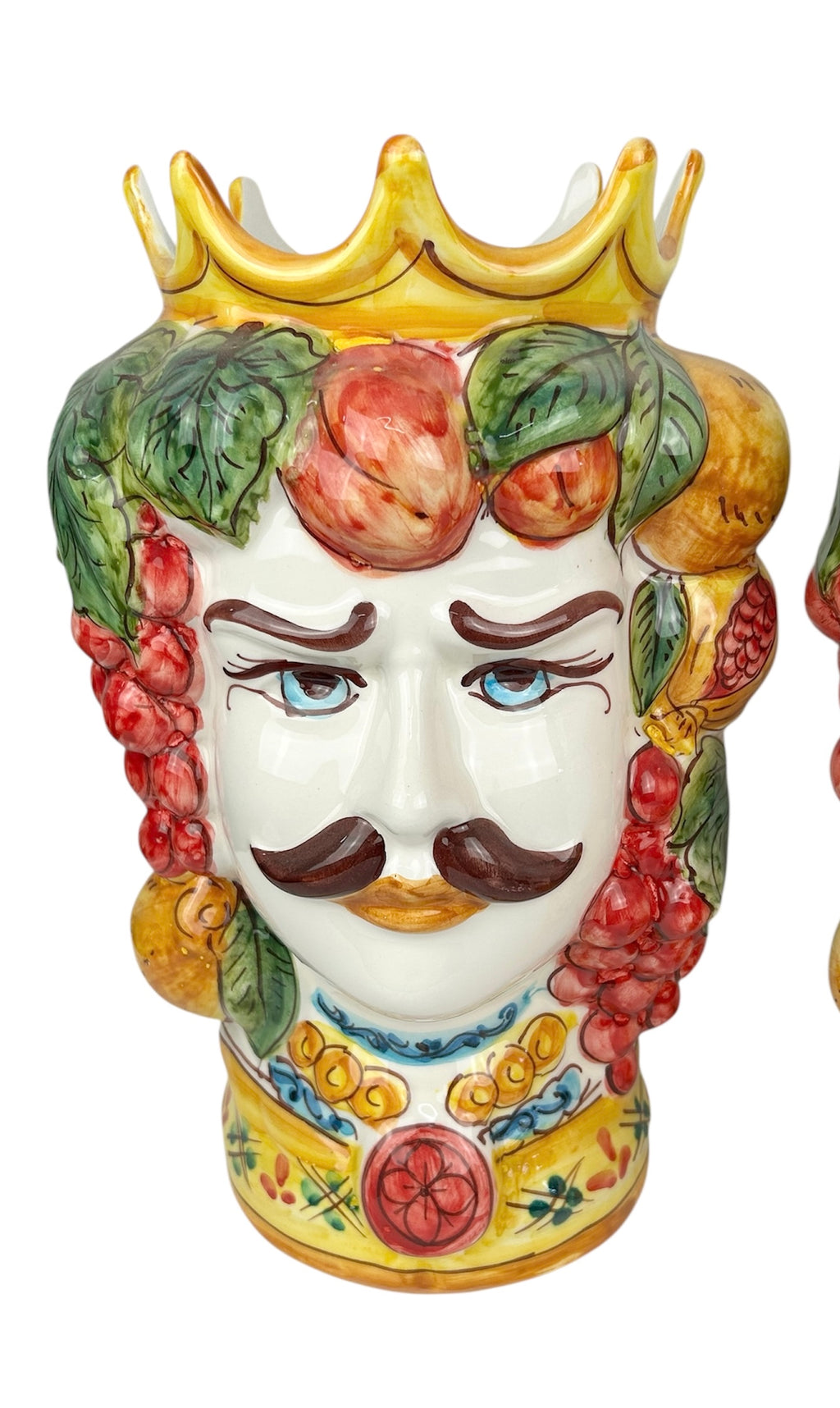 Coppia teste di moro in ceramica siciliana di Caltagirone H 34 cm art. giallo