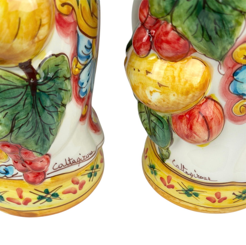 Coppia teste di moro in ceramica siciliana di Caltagirone H 34 cm art. giallo