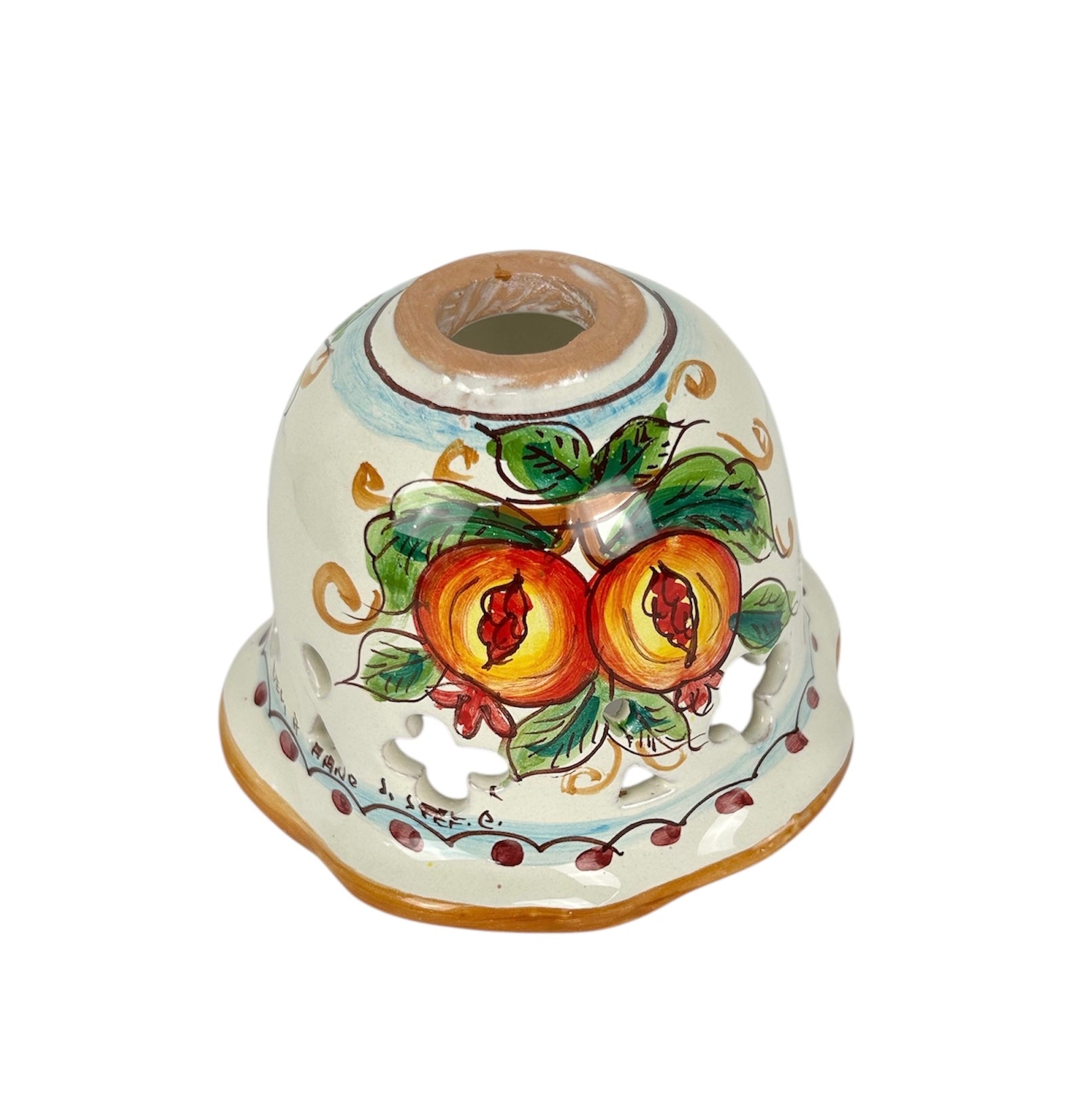 Coppa in ceramica per lampadario applique plafoniera decorata realizzata e firmato a mano art. melograno