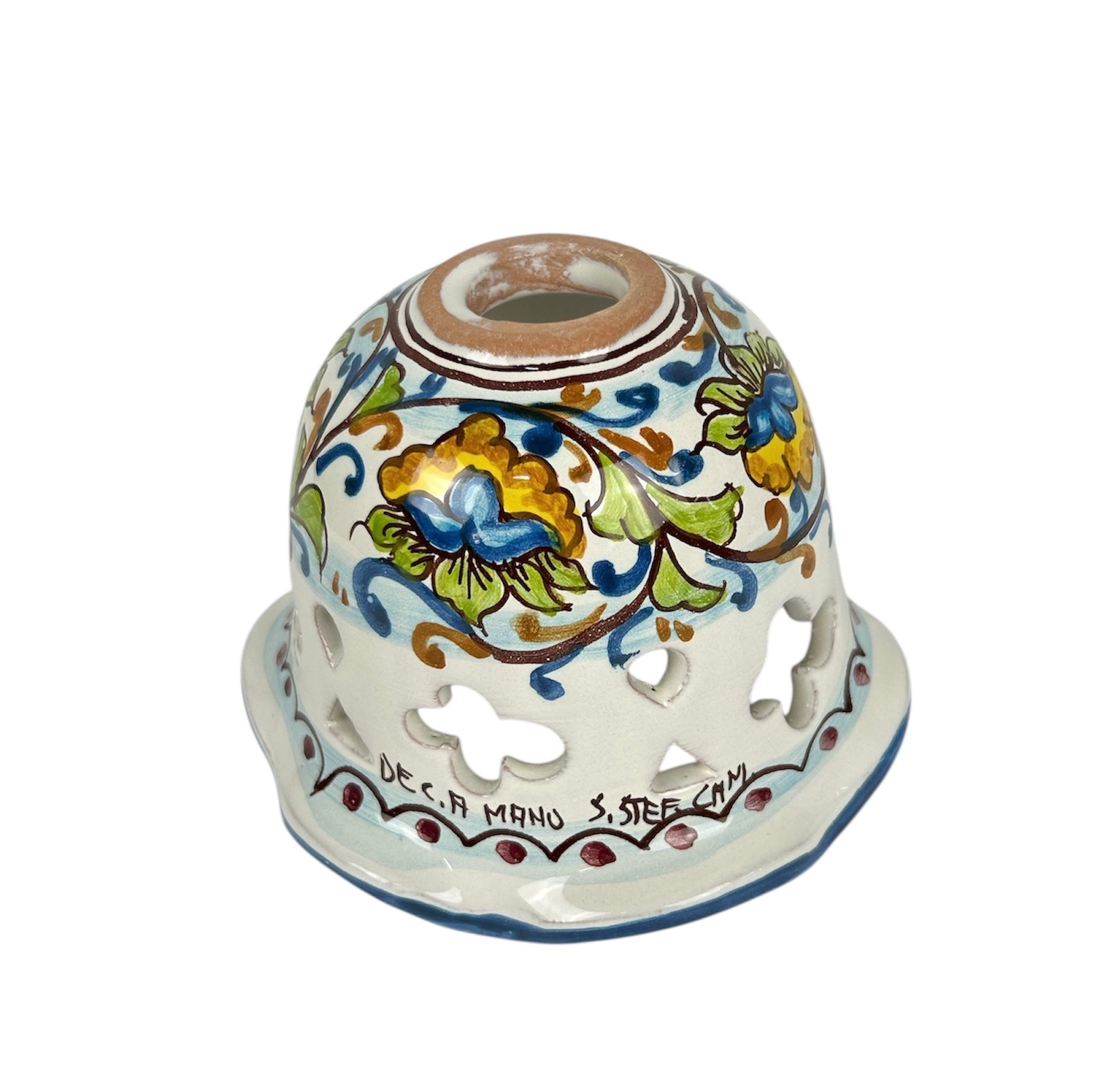 Coppa in ceramica per lampadario applique plafoniera decorata realizzata e firmato a mano art. fiori