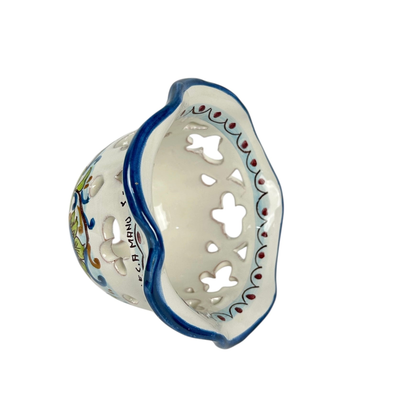 Coppa in ceramica per lampadario applique plafoniera decorata realizzata e firmato a mano art. fiori