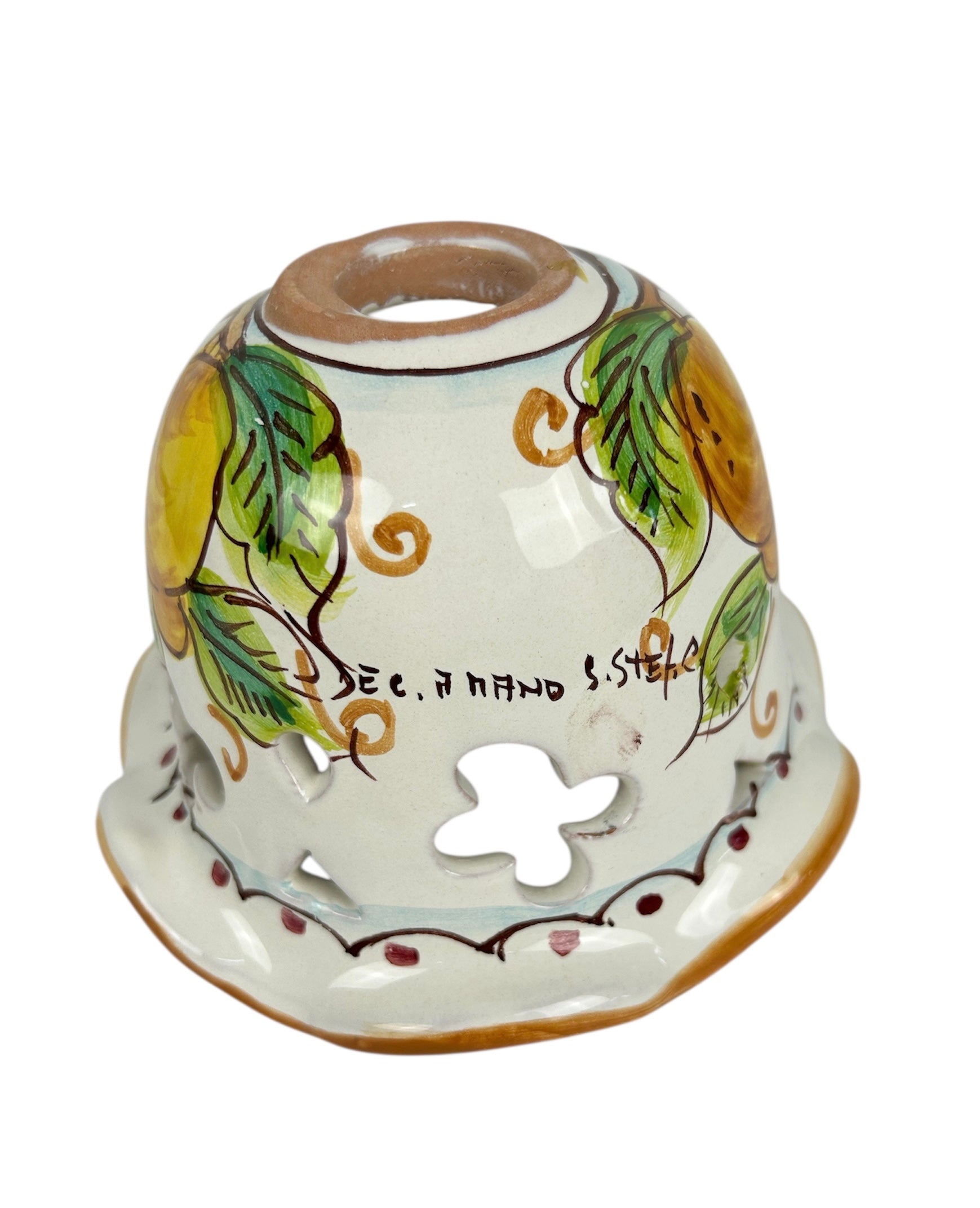 Coppa in ceramica per lampadario applique plafoniera decorata realizzata e firmato a mano art. limoni