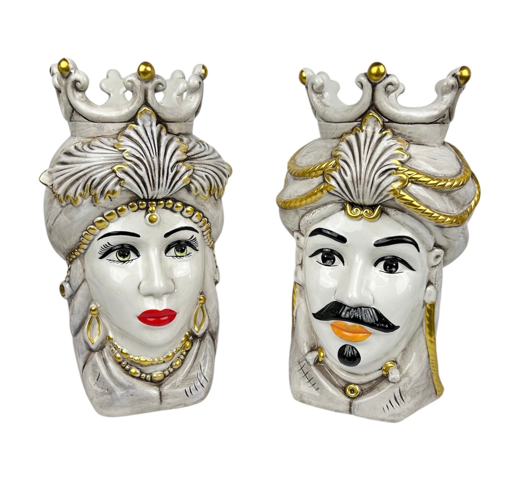 Pair of Sicilian ceramic Moor's heads from Caltagirone h20cm art. Cerchi 