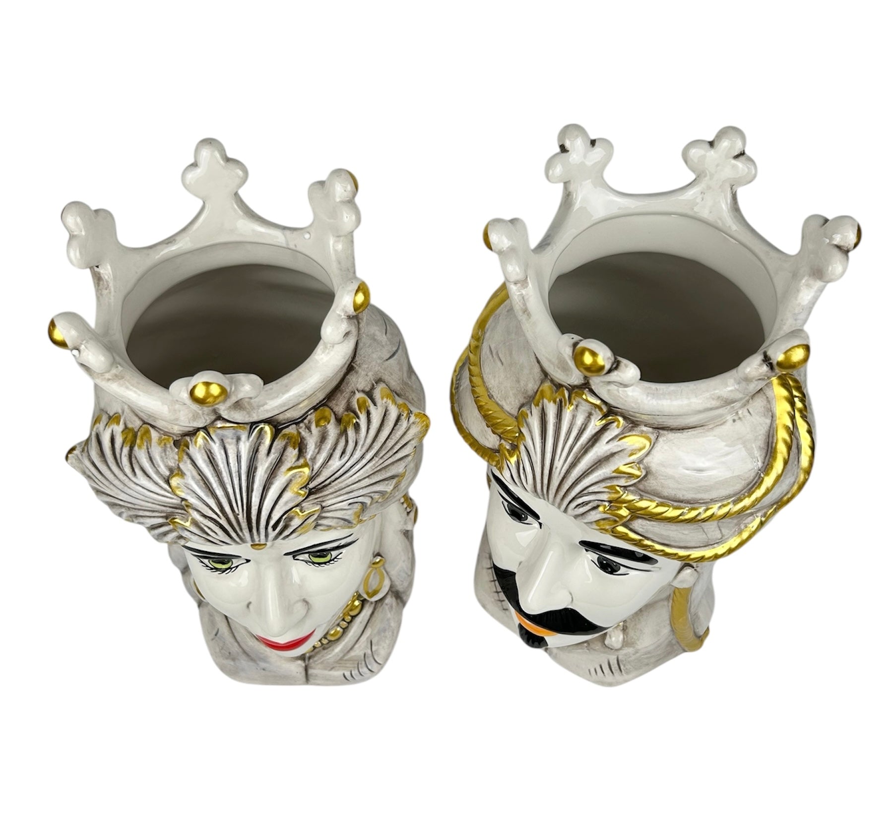 Pair of Sicilian ceramic Moor's heads from Caltagirone h20cm art. Cerchi 