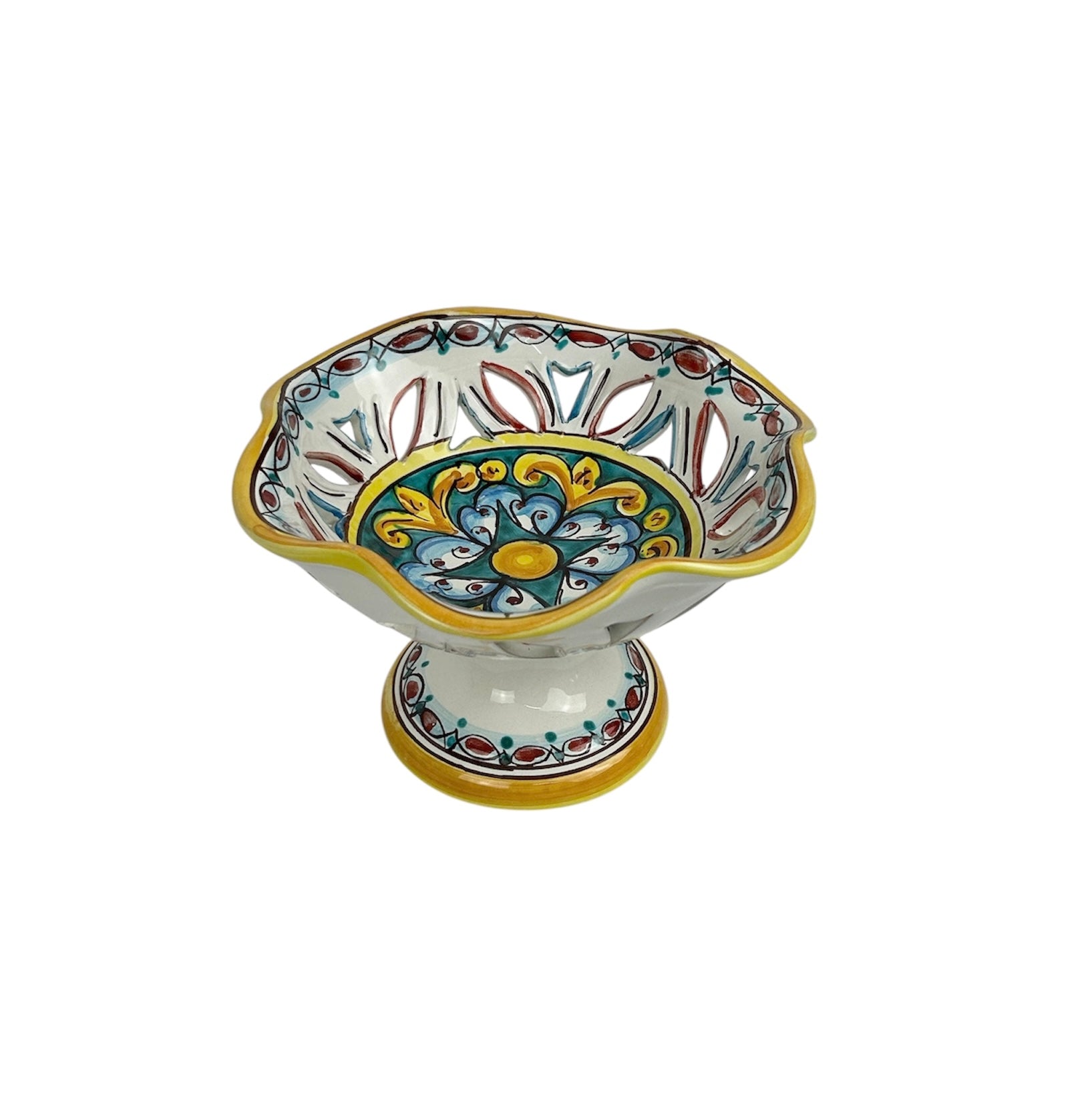 Centrotavola alzata in ceramica decorata a mano da ceramisti siciliani gomes art 5