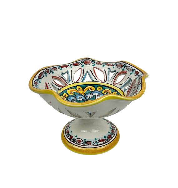 Centrotavola alzata in ceramica decorata a mano da ceramisti siciliani gomes art 5
