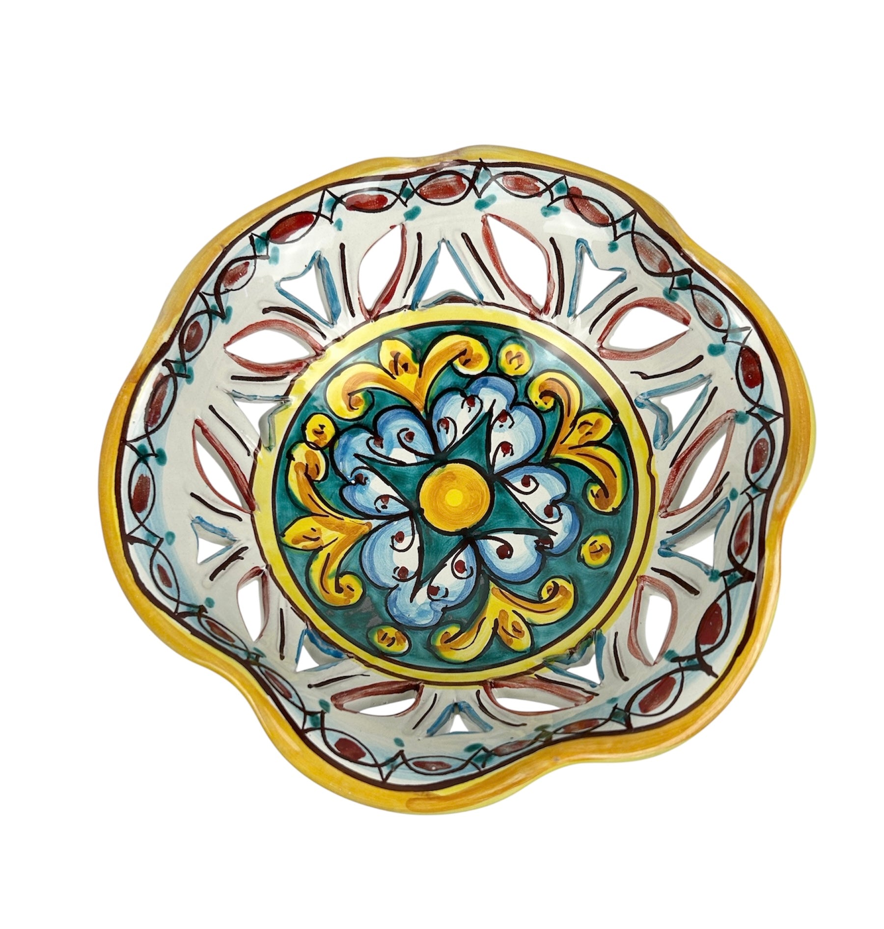 ILAB Centrotavola Alzata In Ceramica Siciliana Girasole: Decorato A Mano A Santo Stefano Di Camastra, Diametro 40 Cm, Altezza 20 Cm, Pezzo Unico Artigianale