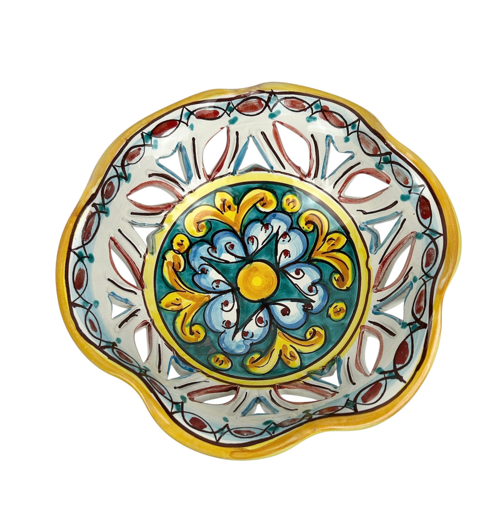 Centrotavola alzata in ceramica decorata a mano da ceramisti siciliani gomes art 5