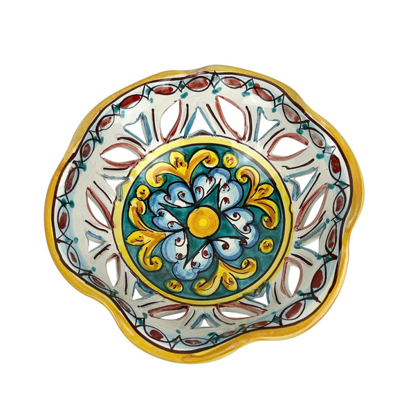 Centrotavola alzata in ceramica decorata a mano da ceramisti siciliani gomes art 5