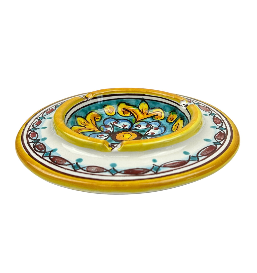 Posacenere rotondo in ceramica decorata a mano da ceramisti siciliani art. gomes