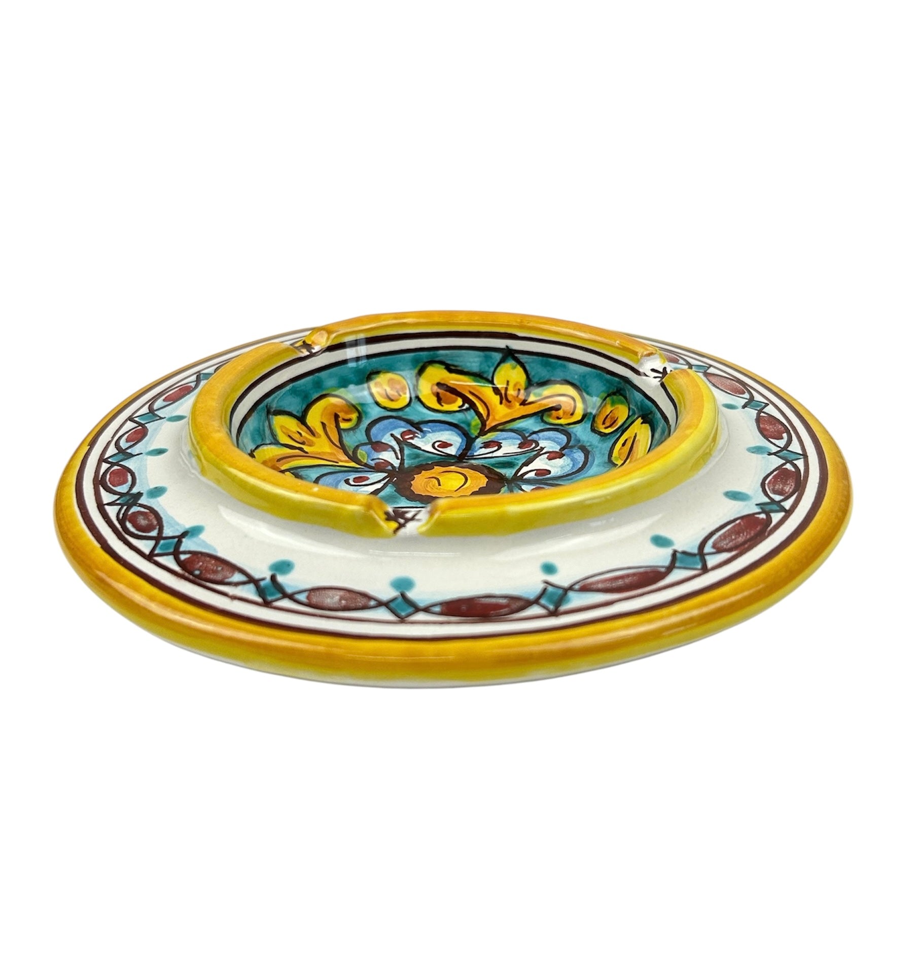 Hand-decorated ceramic ashtray by Sicilian ceramists lemons art 27