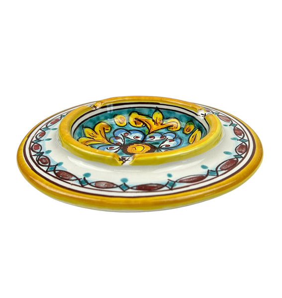 Portacenere rotondo in ceramica decorata a mano da ceramisti siciliani art. gomes