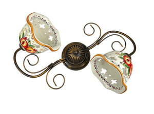 Plafoniera da soffitto a 2 luci in ferro battuto e ceramica siciliana realizzata e decorata artigianalmente coll. melograno