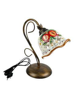 Lumetto lampada da comodino a 1 luce in ferro battuto e ceramica realizzata e decorata artigianalmente a mano art. melograno