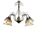 Lampadario a 5 luci in ferro battuto e ceramica siciliana realizzato e decorato artigianalmente coll. melograno
