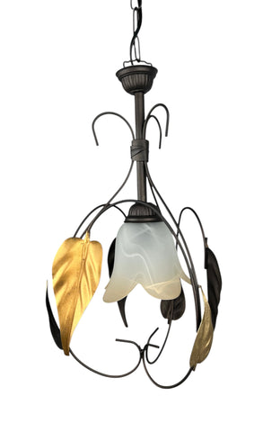 Lampadario a Sospensione ingresso 1 Luce in ferro battuto e vetro, per Cucina, Bagno, Camera, Soggiorno, Scala, Corridoio art. alabastro ambra