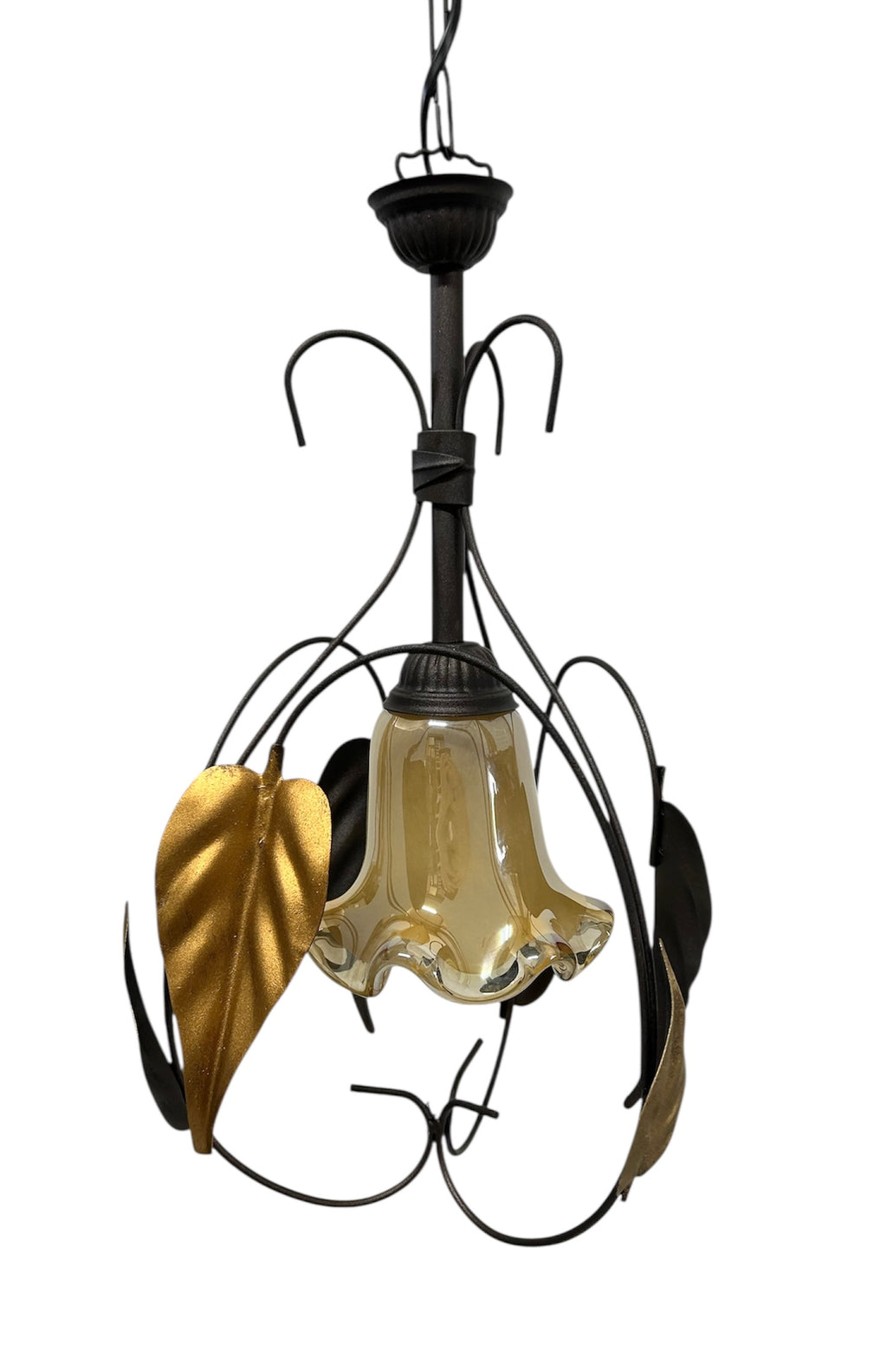 Lampadario a Sospensione ingresso 1 Luce in ferro battuto e vetro, per Cucina, Bagno, Camera, Soggiorno, Scala, Corridoio art. sole