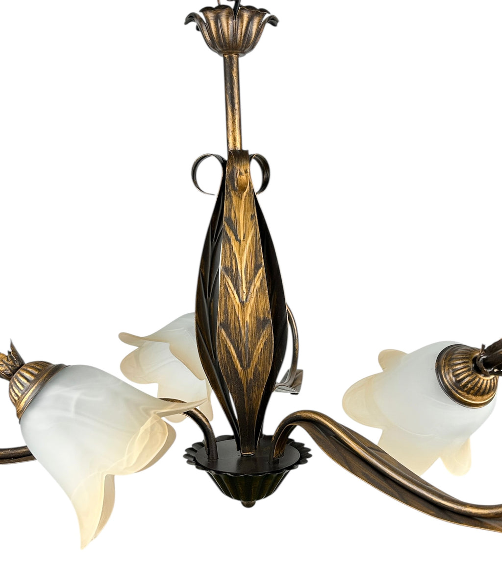 Lampadario a 3 luci classico in ferro battuto e vetro realizzato e decorato artigianalmente coll. ralph