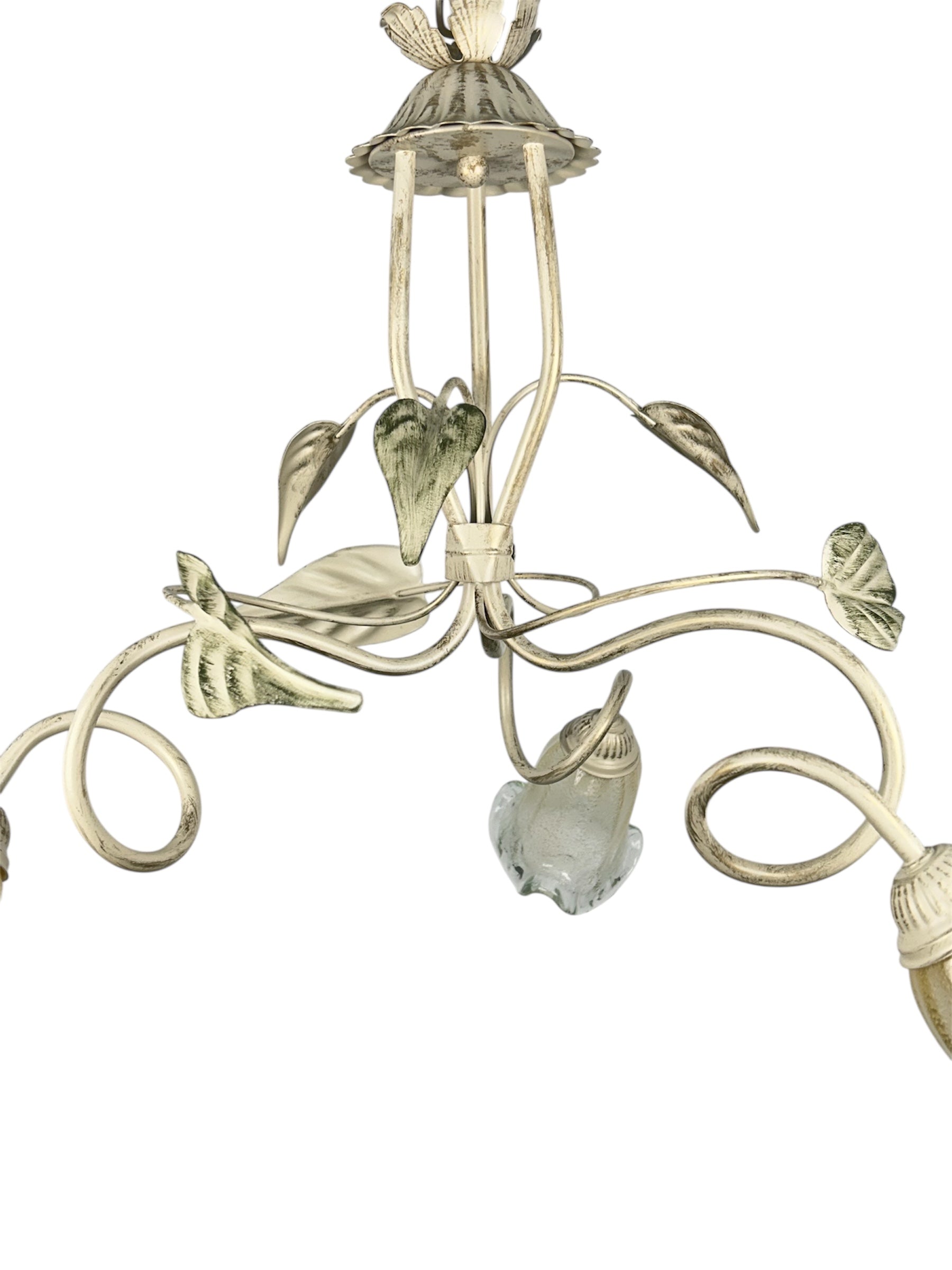 Lampadario a 3 luci classico in ferro battuto e vetro realizzato e decorato artigianalmente coll. steven