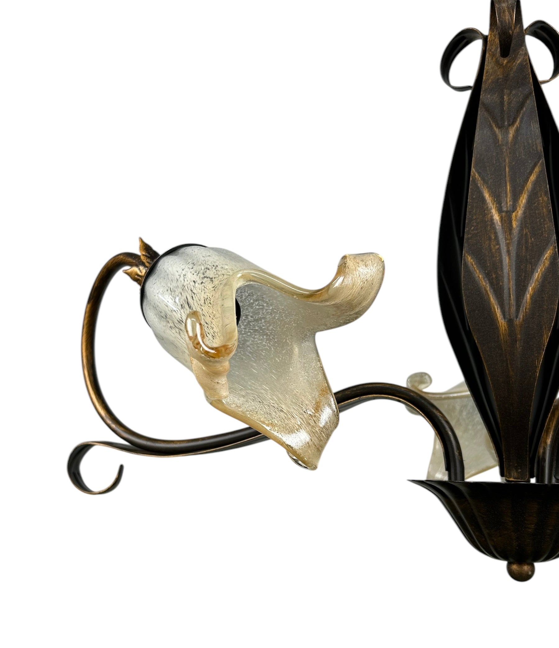 Lampadario a 3 luci classico in ferro battuto e vetro realizzato e decorato artigianalmente coll. scott