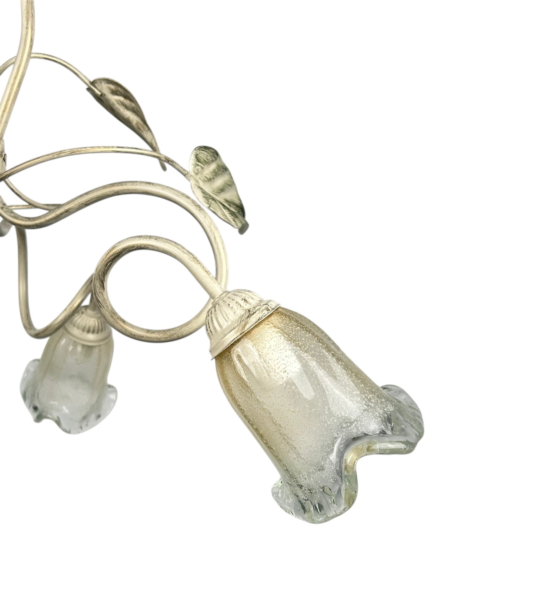 Lampadario a 3 luci classico in ferro battuto e vetro realizzato e decorato artigianalmente coll. steven