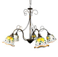 Lampadario a 5 luci in ferro battuto e ceramica siciliana realizzato e decorato artigianalmente coll. limoni