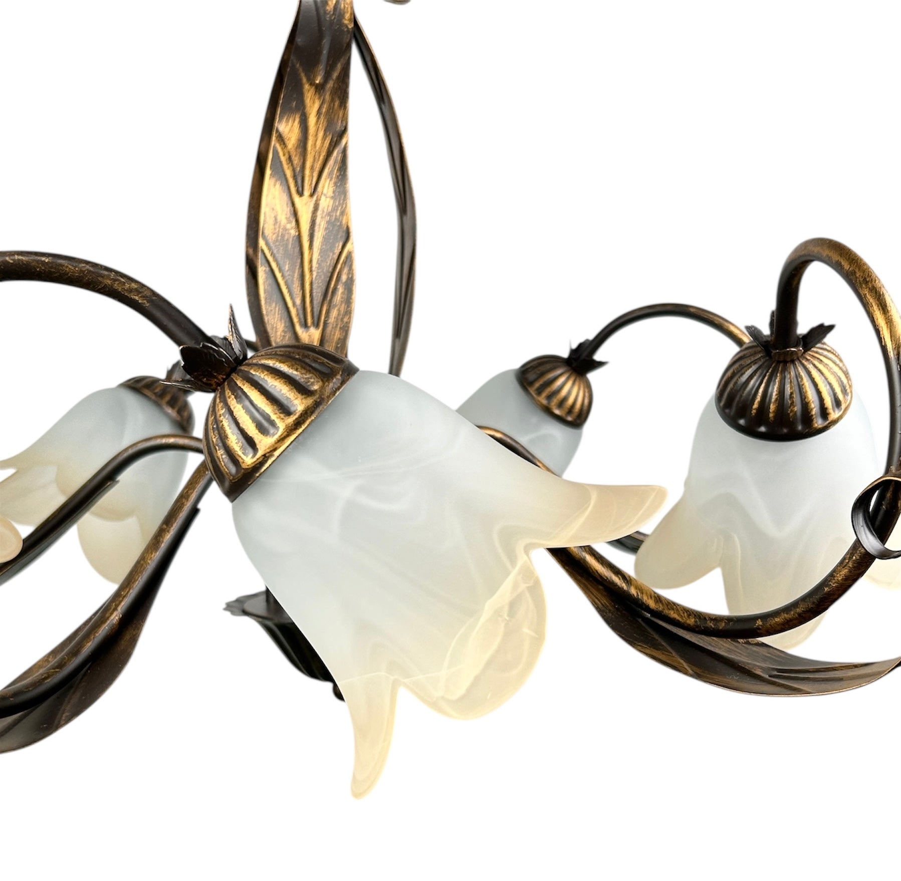 Lampadario a 5 luci classico in ferro battuto e vetro realizzato e decorato artigianalmente coll. ralph