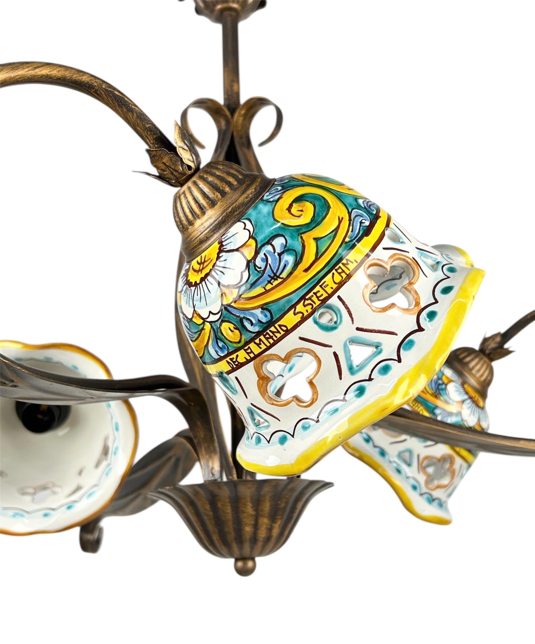 Coppa in ceramica ricambio per lampadario firmato e decorato a mano da ceramisti siciliani art. gomes