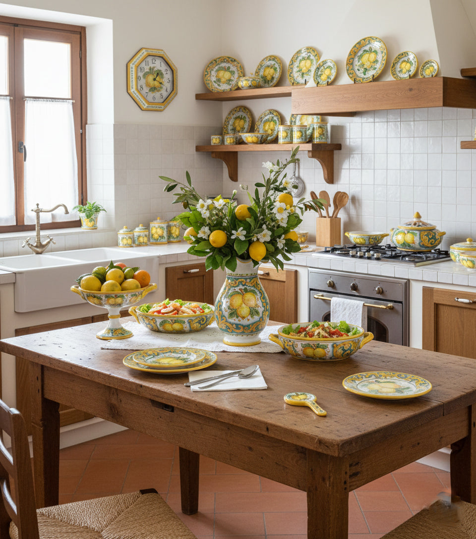 Wall clock in ceramic decorated by hand by Sicilian ceramists lemons art 24